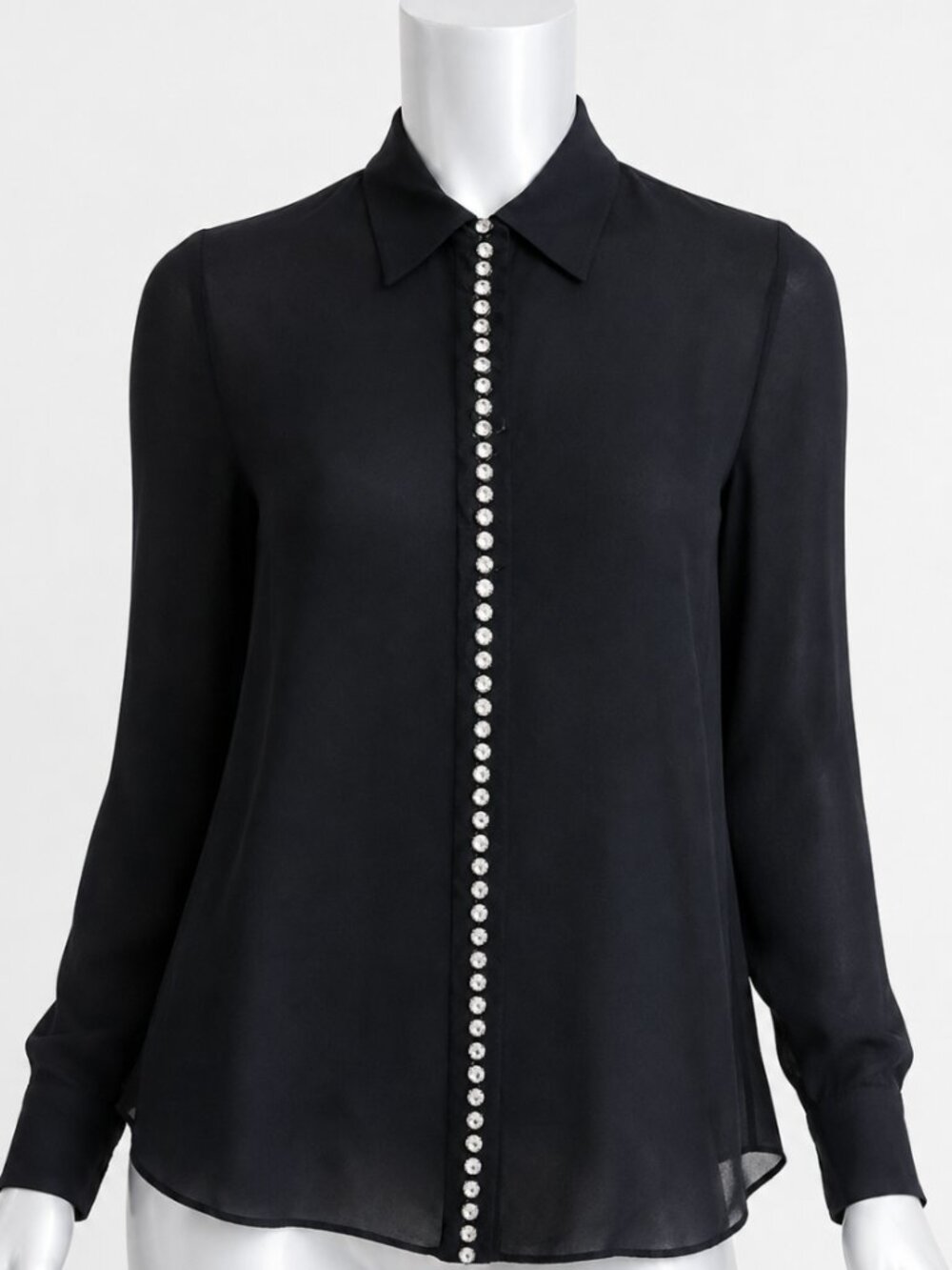 Alice + Olivia Willa Black Silk Crystal Embellished Placket Blouse Size Small